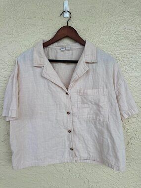 Roxy Linen Blend Button Front Top Coastal Beachy Relaxed Fit XL